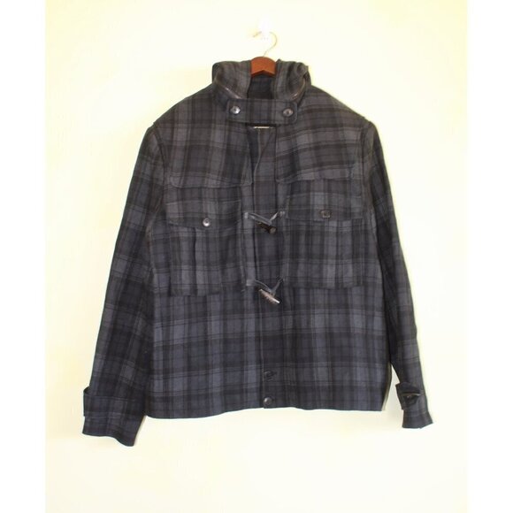 7 For All Mankind Wool Cotton Blend Plaid Men Jacket Size XL Removable Hood - Picture 6 of 11